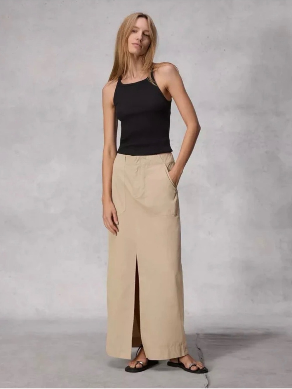 rag & bone Beige Front-Slit Maxi Skirt